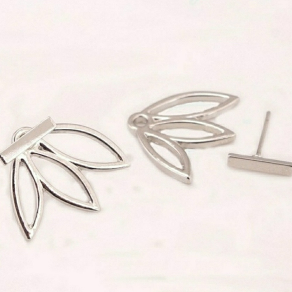 Silver Tone Bar Lotus Jacket earrings - Picture 6 of 6